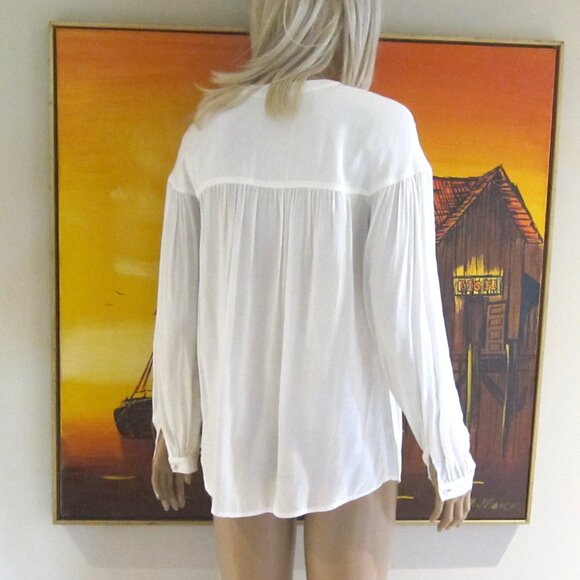 IRIS SETLAKWE White Bamboo Rayon Pleated Poet Tunic Blouse TOP FLOWING - Picture 3 of 9
